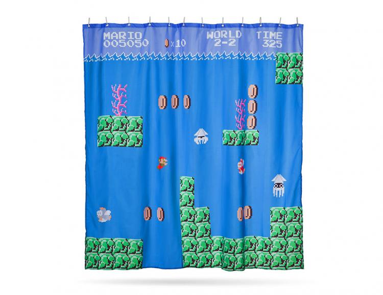 Super Mario Underwater Level Shower Curtain - NES Mario 2-2 water level shower curtain