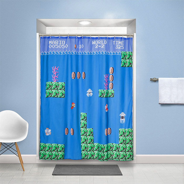 Super Mario Underwater Level Shower Curtain - NES Mario 2-2 water level shower curtain