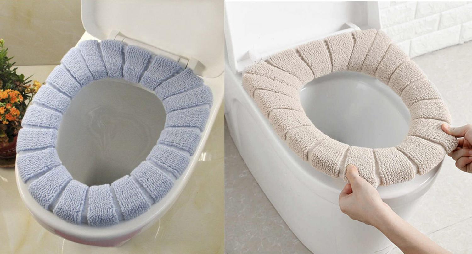 AGUIguo Bathroom Warmer Toilet Seat Covers Solid Color Plush Thickened Toilet Seat Cushion Restroom Soft Seat Pad Toilet Décor Mat Gift,A