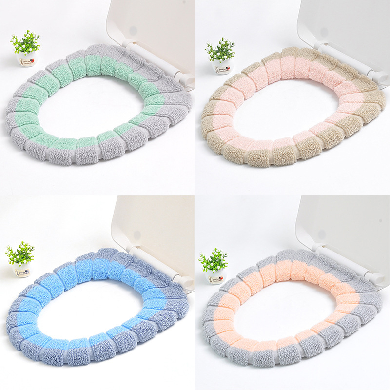 saounisi Soft Warm Individually Wrapped Washable Reusable Toilet Seat Cloth Coral Velvet Cushion Pads Cover Solid Color Beige 1 Set 