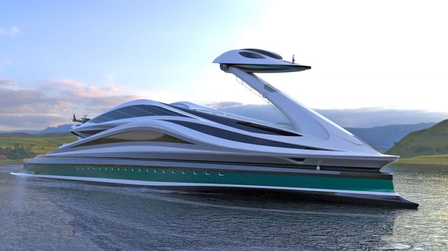 Swan-Shaped Megayacht - Superyacht with boat as swan head