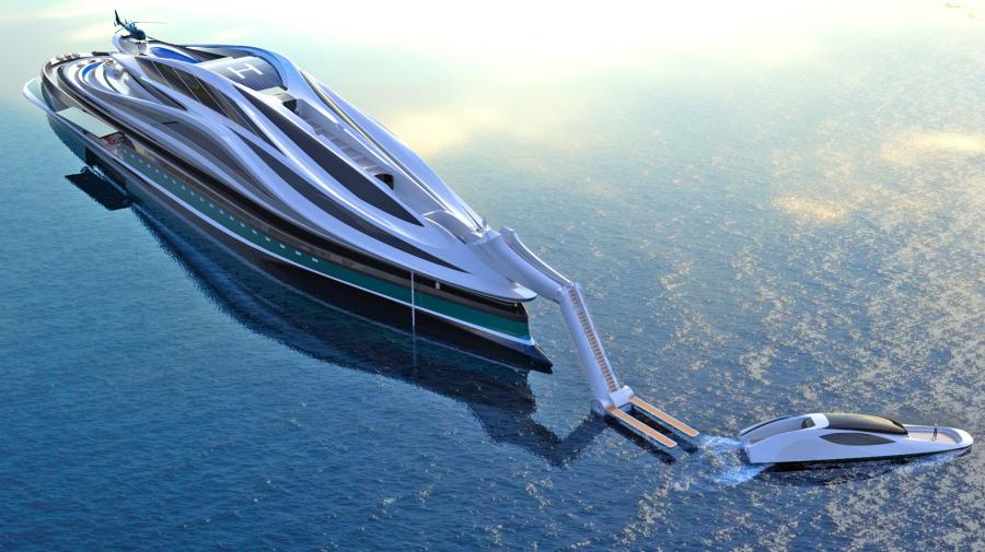 Swan-Shaped Megayacht - Superyacht with boat as swan head