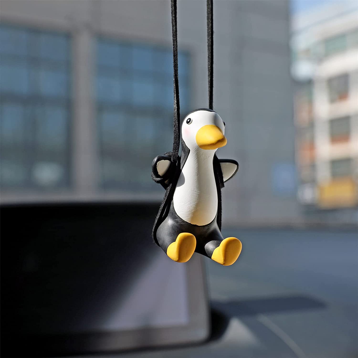 Swinging Car Penguin - Penguin rearview mirror on swing