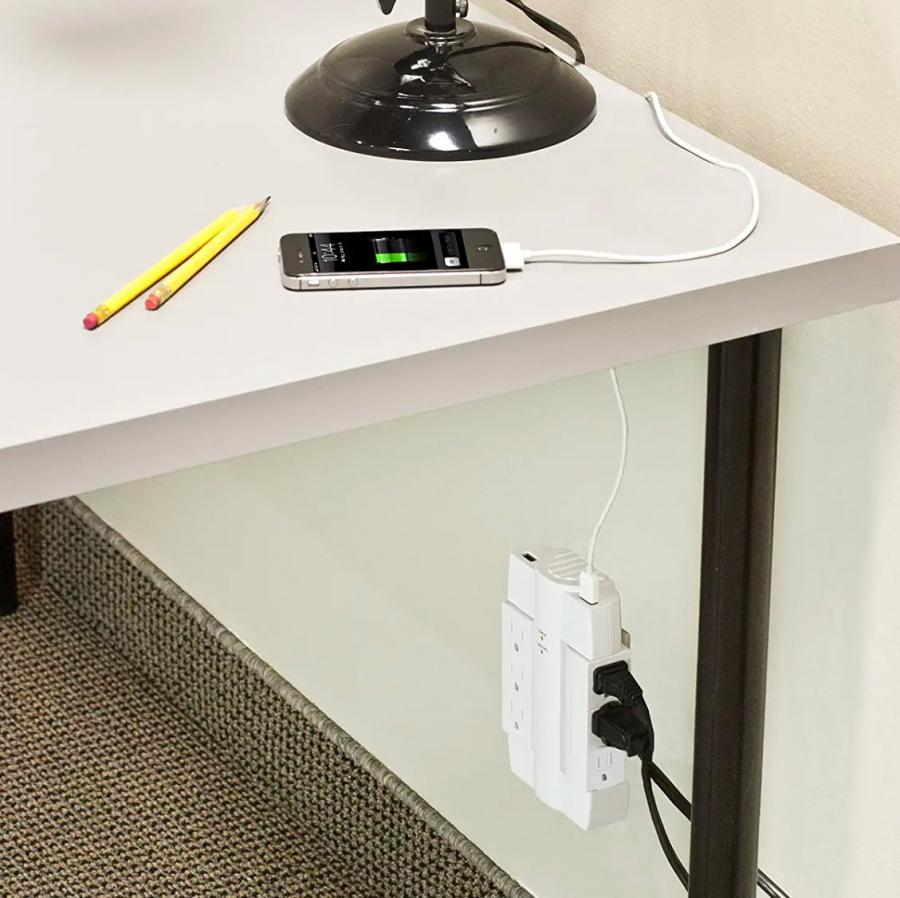 Globe Electric Space Plug - Swivel Surge Protector - Swiveling Surge Protector folds flat against the wall to save room