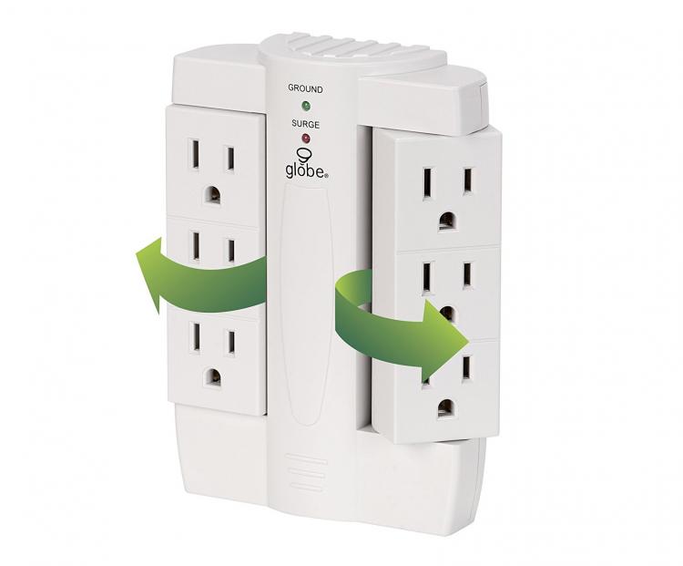 Globe Electric Space Plug - Swivel Surge Protector - Swiveling Surge Protector folds flat against the wall to save room