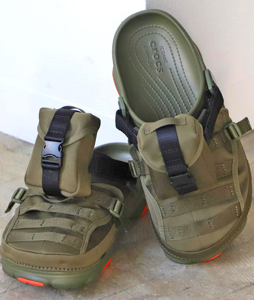 Tactical Crocs with military MOLLE straps and mini storage pocket bag