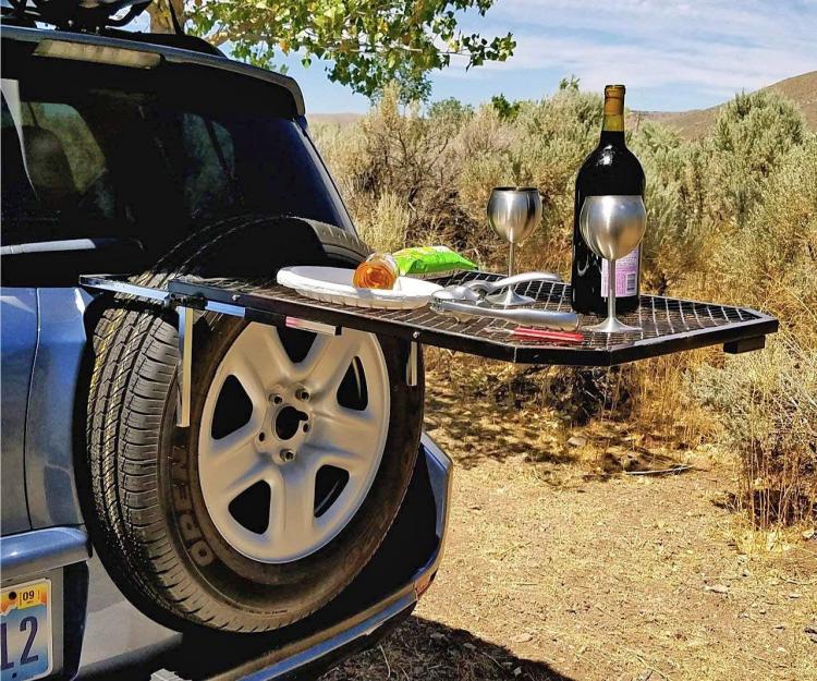 Tailgater Tire Table - Camping table attaches to car tire