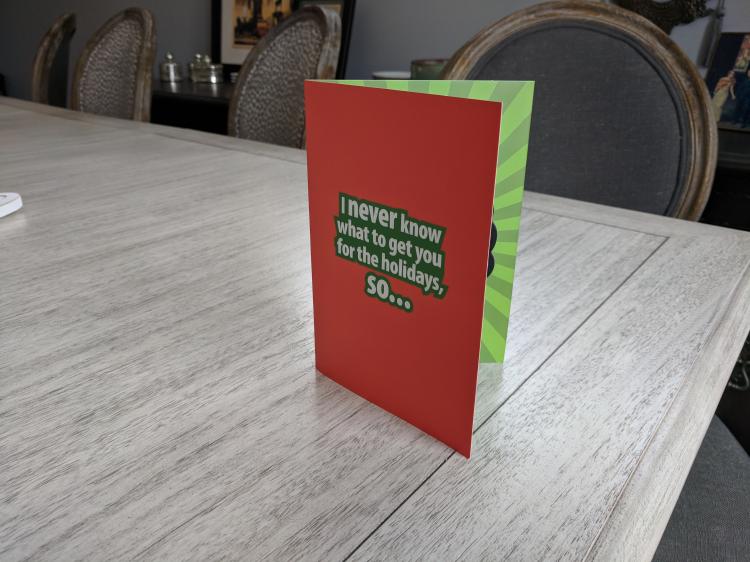 Shut up and take my money Christmas card - Hand giving cash pop-up Christmas card