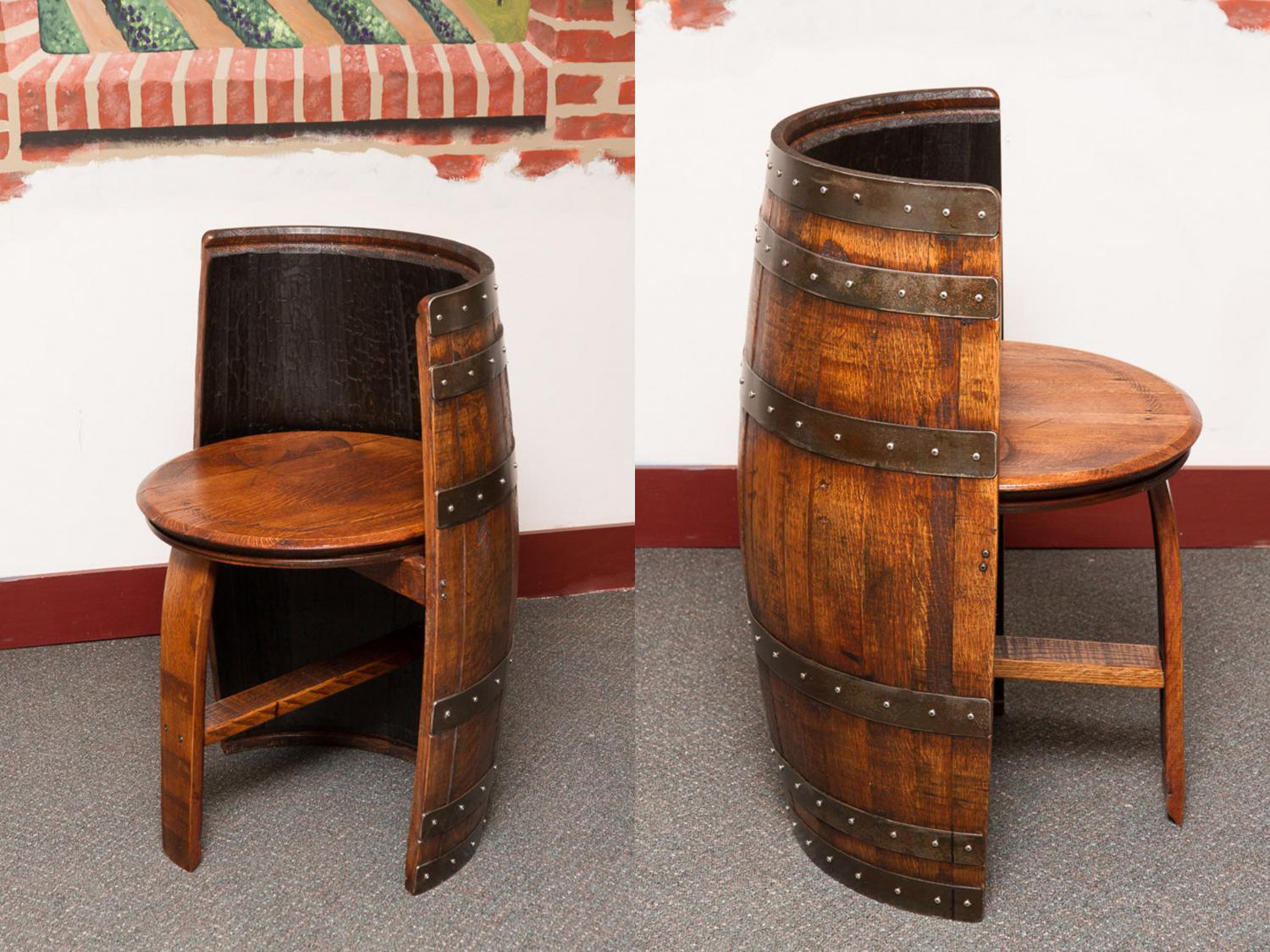 Whiskey Barrel Barstool - Bourbon Barrel Pub Stool w/ Memory Swivel & Backrest - Rustic Barrel Furniture