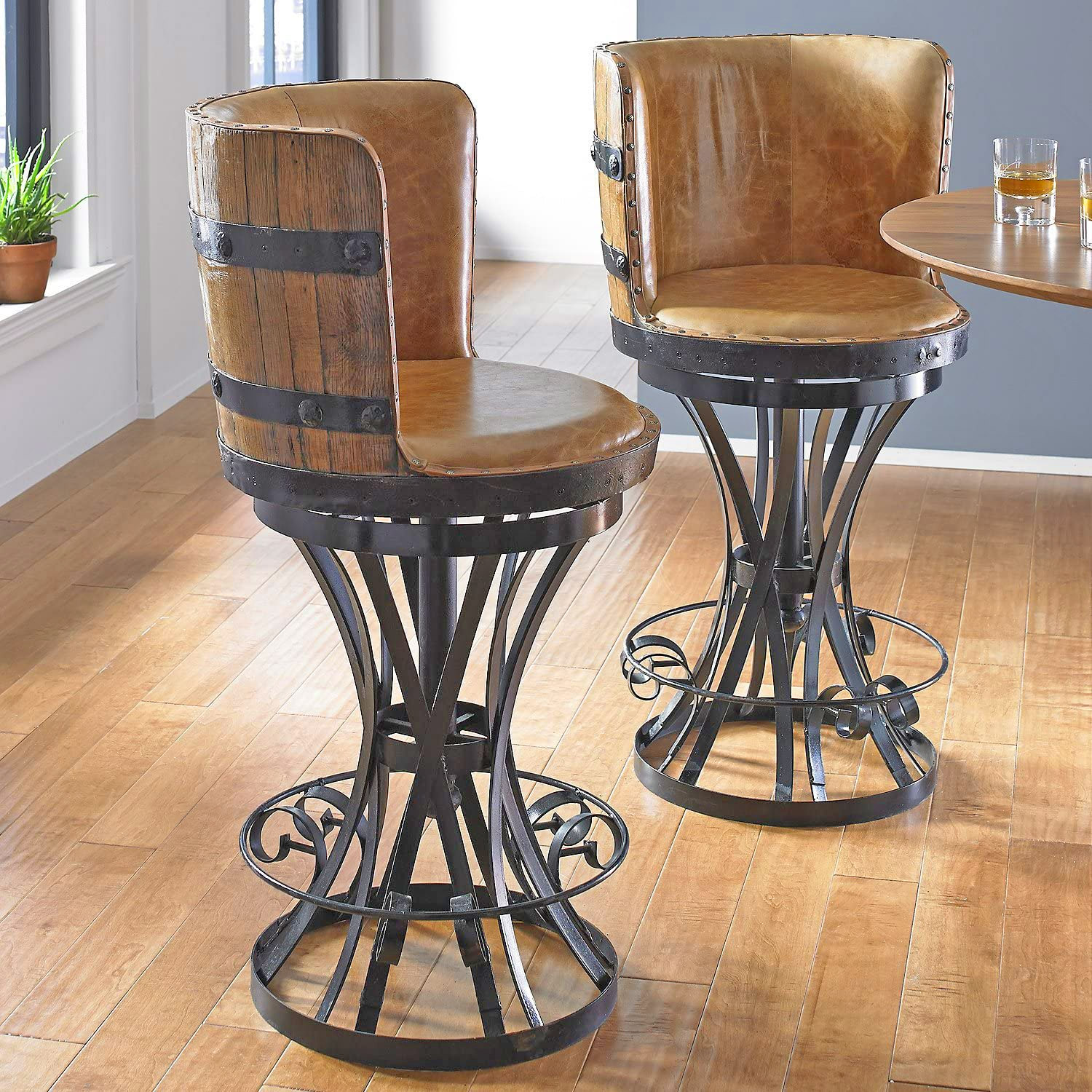 Tequila Barrel Bar Stools - Whiskey/Wine Barrel Bar Stools With Barrel seat back