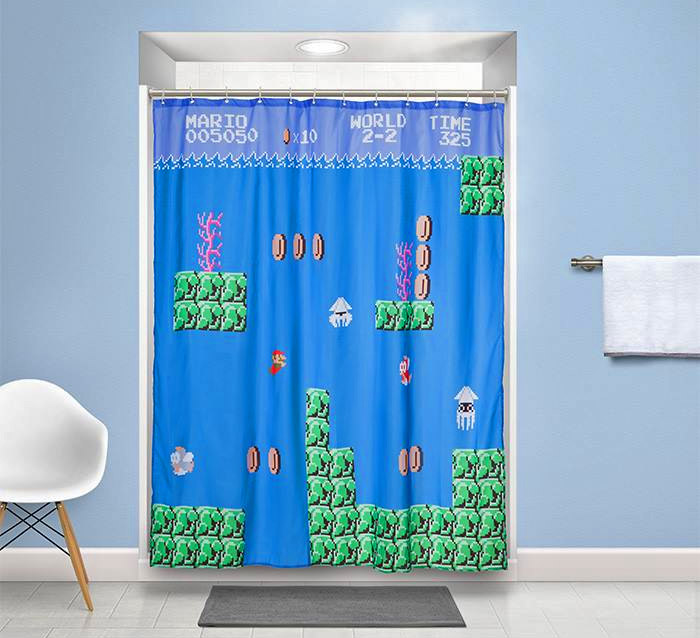 underwater level Super Mario shower curtain