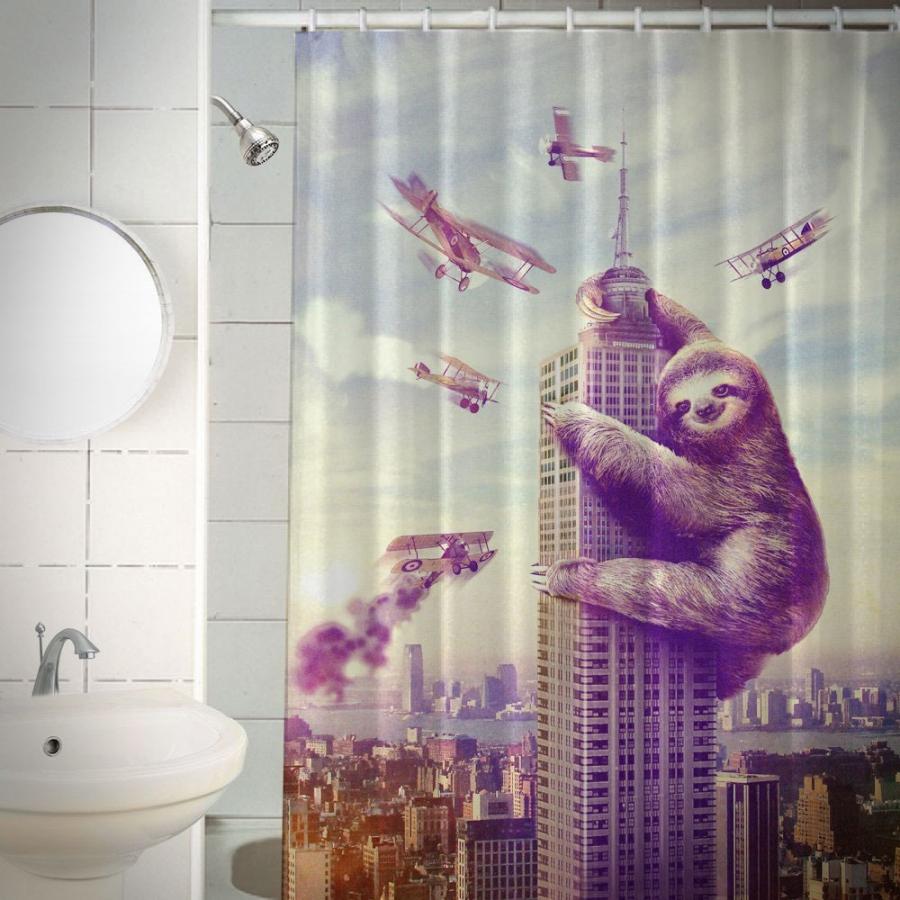 Slothzilla sloth climbing skyscraper shower curtain