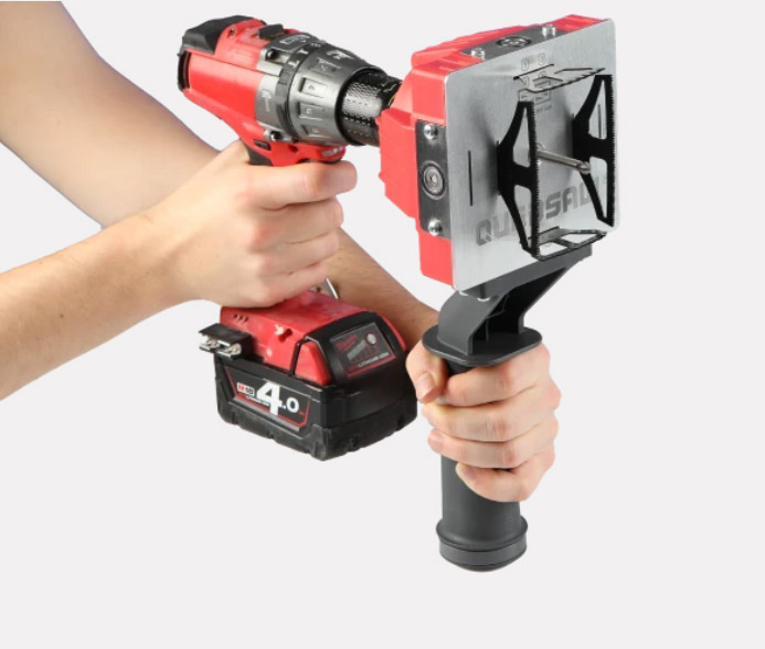Quadsaw Square Saw Drill Attachment - Quadsaw automatic square drywall saw cuts perfect outlet holes 