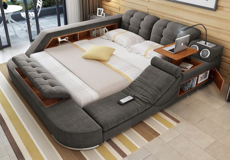 The Ultimate Bed With Integrated Massage Chair Speakers and Desk