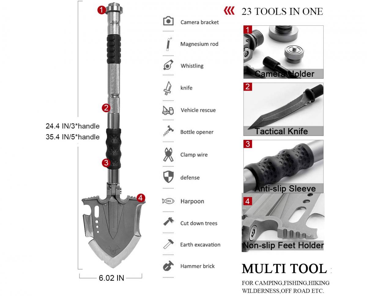 The Ultimate Survival Tool 23-in-1 Multi-Purpose Folding Shovel New Original