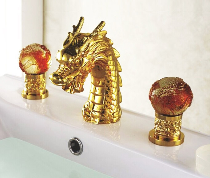 Dragon faucet - golden dragon fixture with globe handles