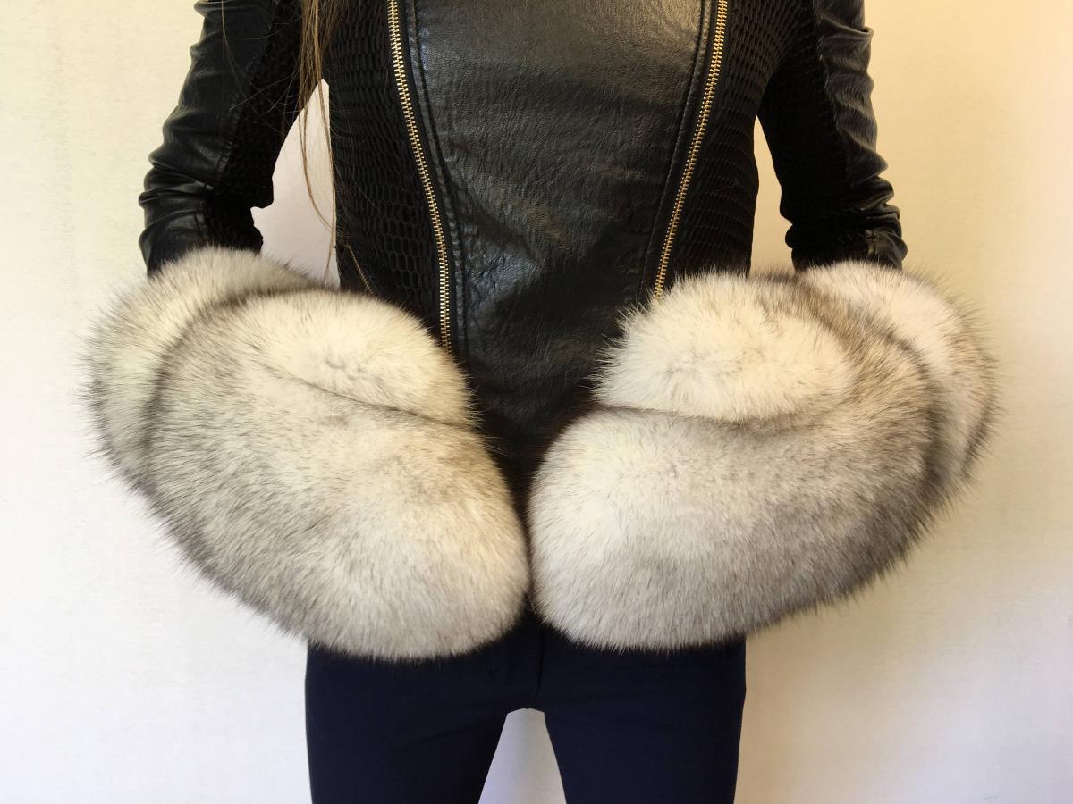 leather fur mittens