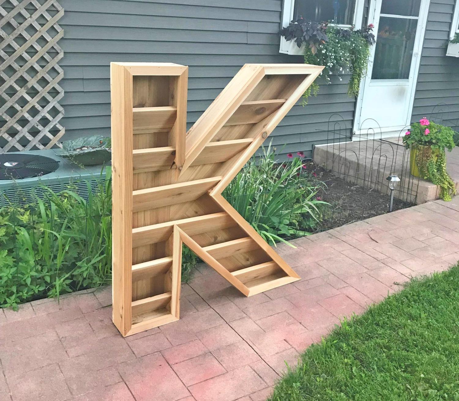 Giant Letter Shaped Planters - Wooden Monogram Letter Gardens On Front Entrance of House