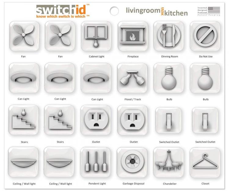 SwitchID Light Switch Cover Labels Help Identify What Switch Is For What - Light switch plate location icon stickers