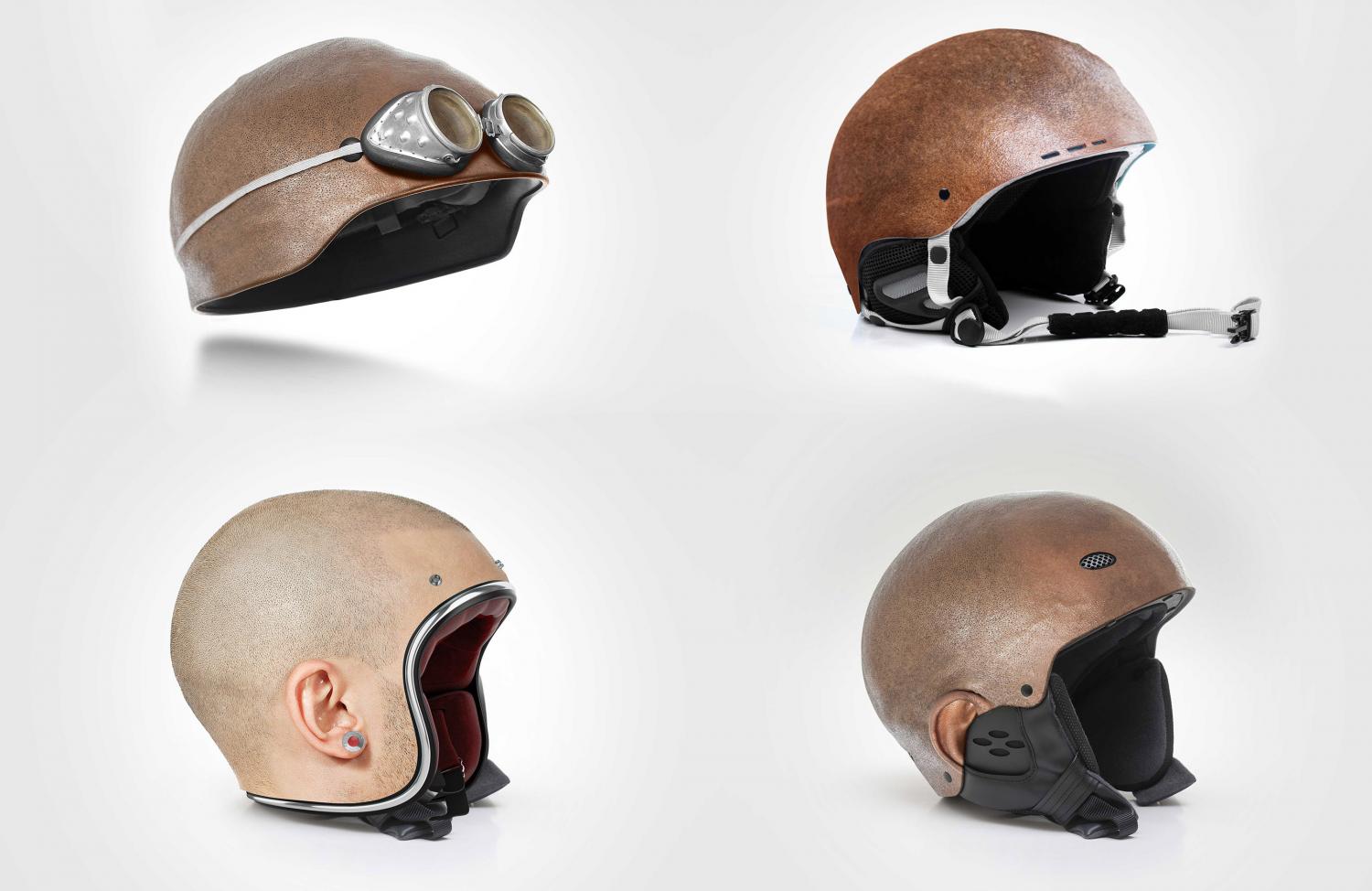 Motorcycle Helmets That Are Modeled After Actual Human Heads - Creepy Bald Human Head Bike Helmets