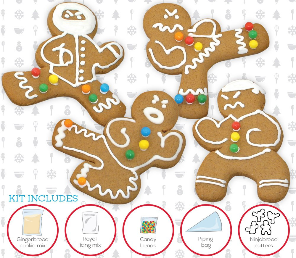 Ninjabread Cookie Cutters - Fighting Ninjas Funny Gingerbread Cookie Cutter Kit