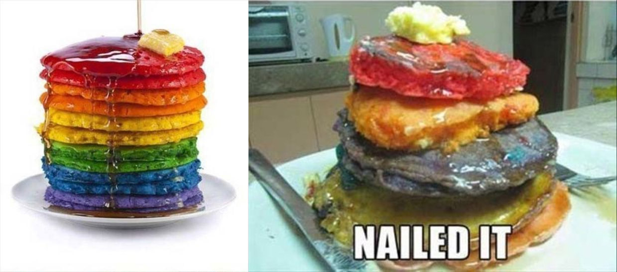 Rainbow Pancakes Stack baking fail - Best pinterest baking fails