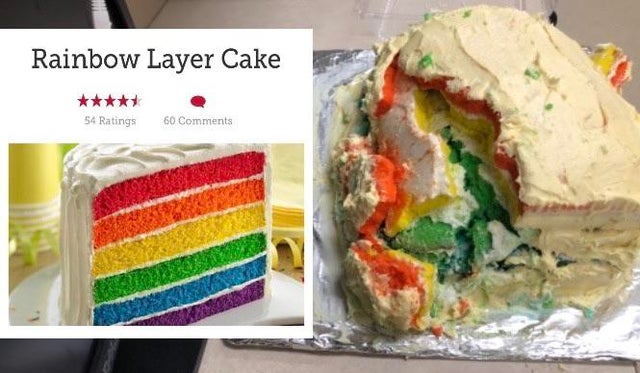 Rainbow layer cake baking fail - Best pinterest baking fails