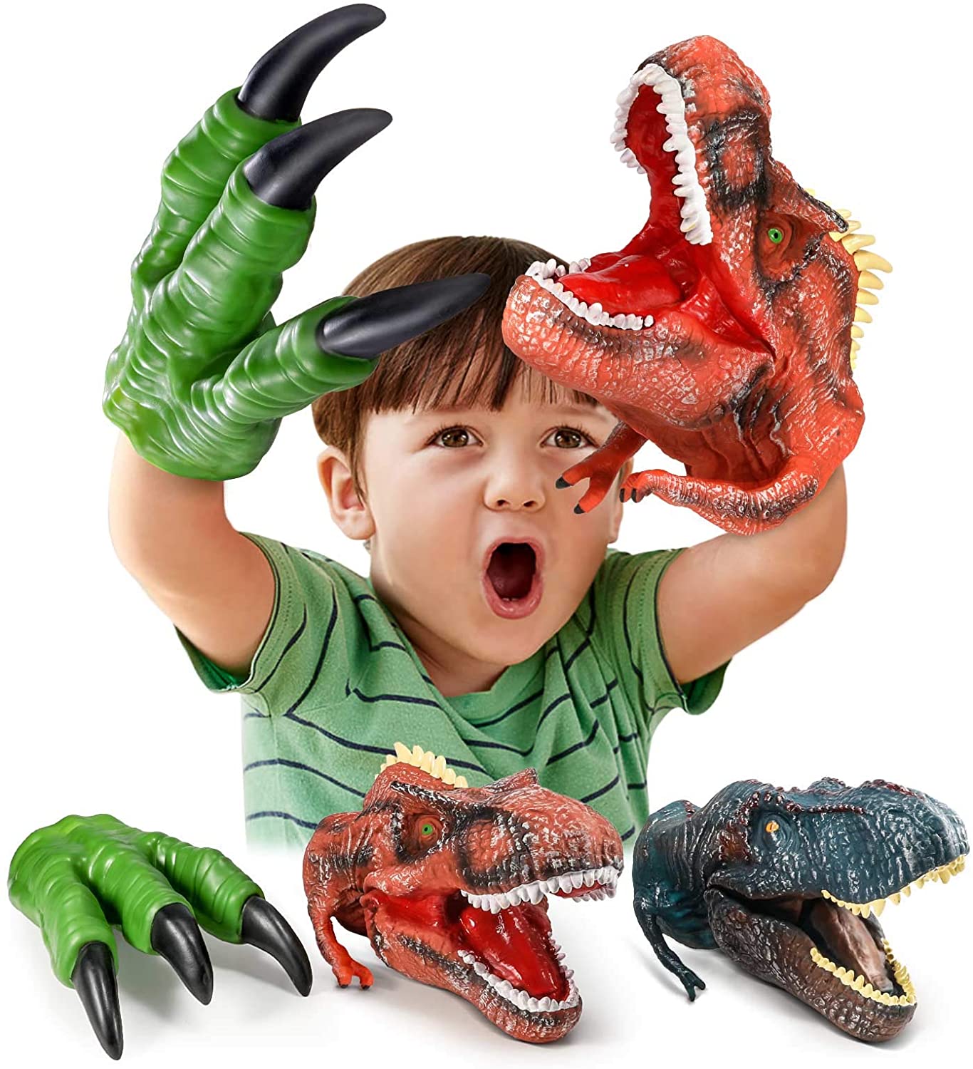Kids Role Play Party Dinosaurs Game Dino Head Glove Triceratop Hand Puppet Toy 