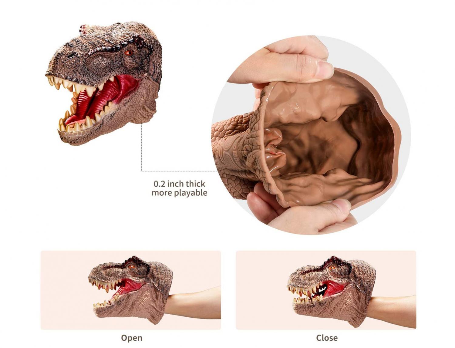 Rex Head Role Play Toy for Kids BEJOY Dinosaur Hand Puppets Soft Rubber Realistic T 