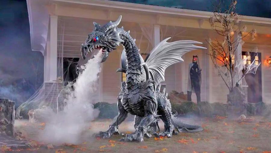 Giant Dragon That Breaths Fog Halloween yard decor