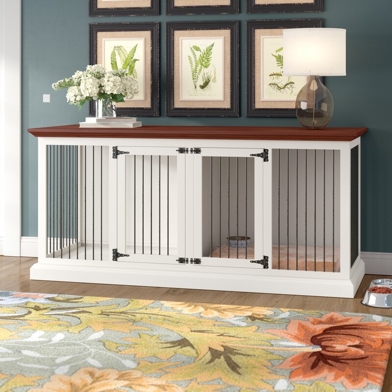 Modern Design Corner Credenza Also Doubles as a Pet Crate - Dog crate credenza table furniture combo
