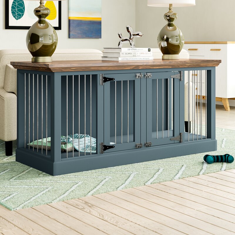 Modern Design Corner Credenza Also Doubles as a Pet Crate - Dog crate credenza table furniture combo