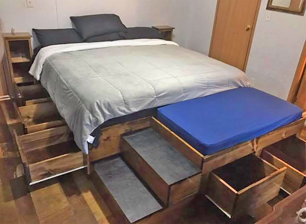 King bed frame store with dog bed