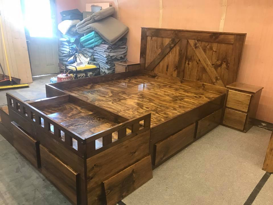 King size bed 2024 frame with dog bed