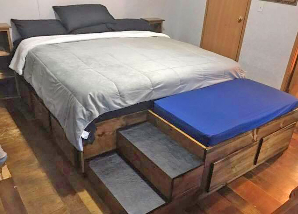 King size bed frame outlet with dog bed underneath