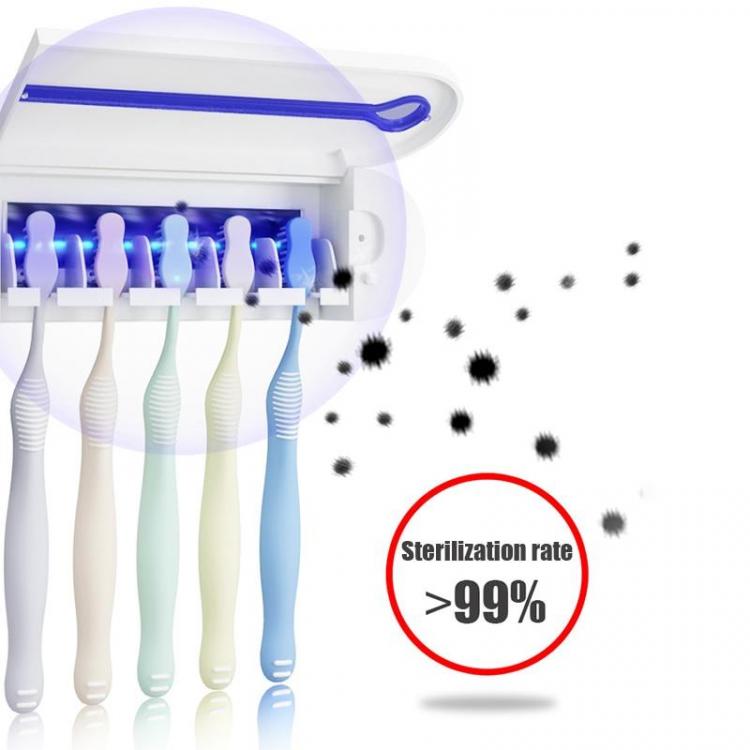 Antibacterial Toothbrush Holder Sterilizes Up To 5 Toothbrushes - Mirror mounted toothbrush sterilizer Doubles as a toothpaste dispenser