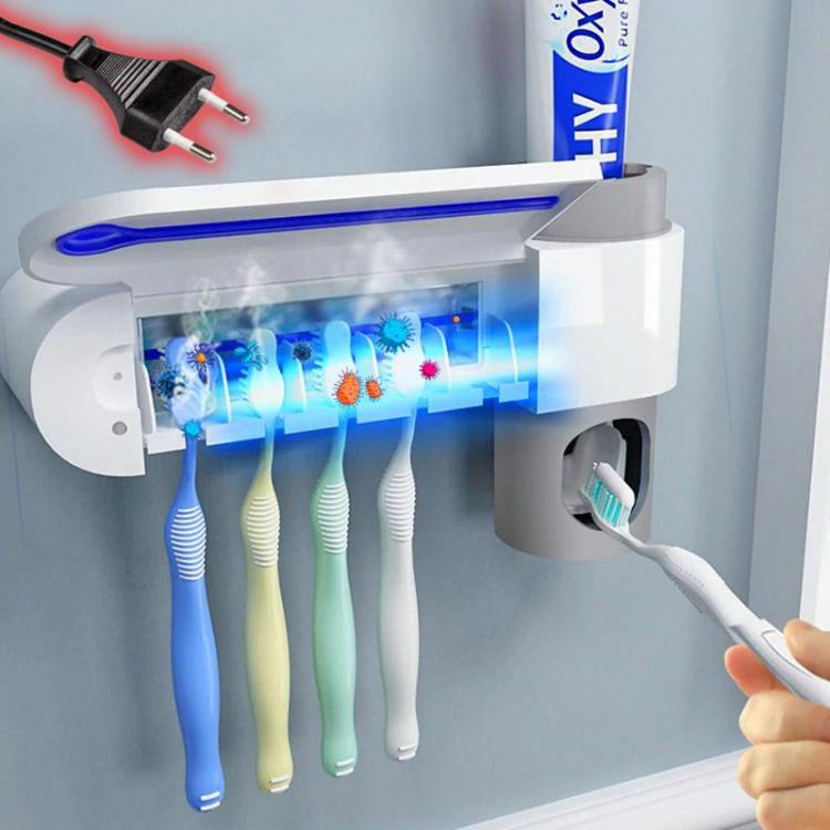 Antibacterial Toothbrush Holder Sterilizes Up To 5 Toothbrushes - Mirror mounted toothbrush sterilizer Doubles as a toothpaste dispenser