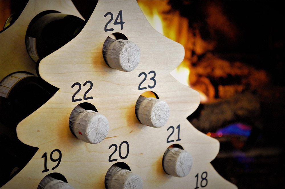 Christmas Tree Advent Calendar Holds Mini Bottles Of Wine