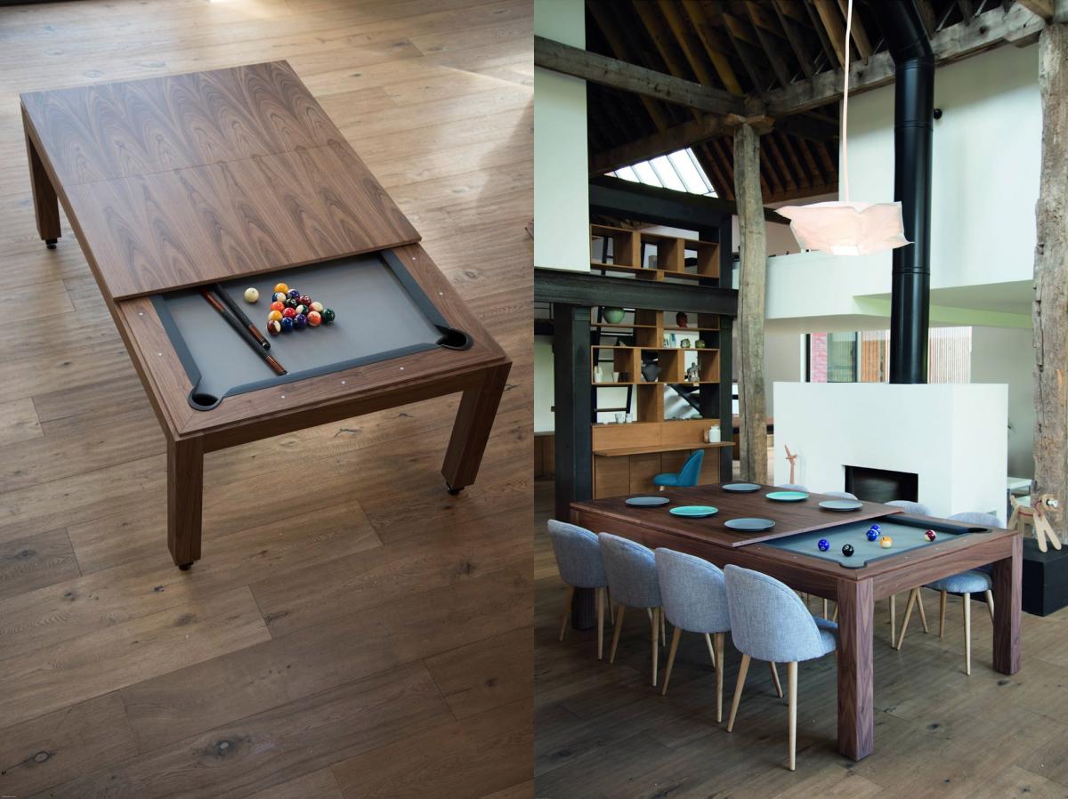 dining room table and pool table