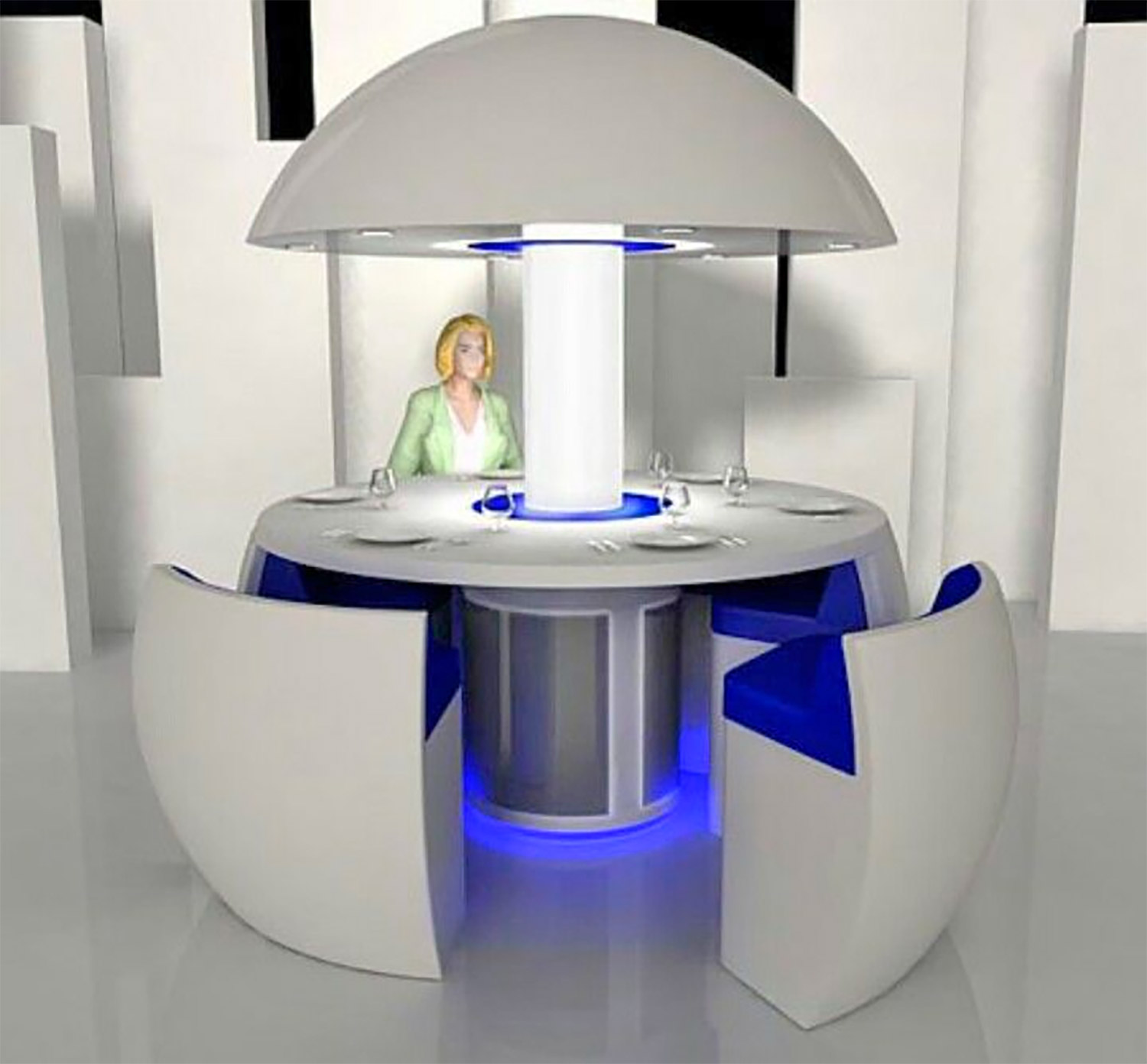 Kure Futuristic Dining Table Turns Into an Egg When Not In Use