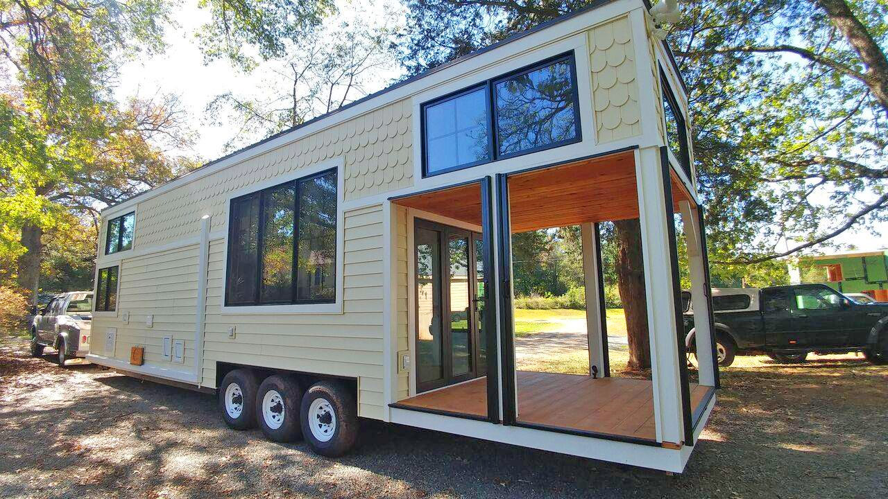 Farmhouse Style Tiny Home Built-In Screened-in Porch