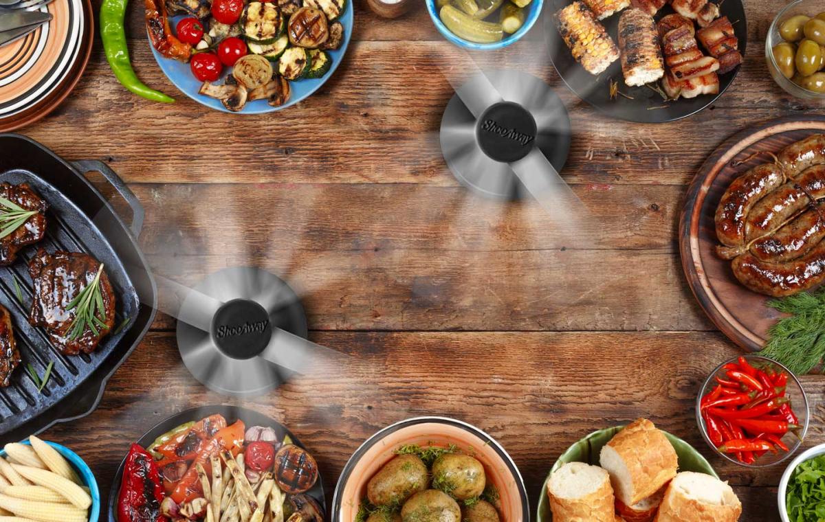 Genius Automatic Fly Repelling Fan Keeps Bugs Out Of Your Food While Eating Outdoors - Shooaway Automatic fly trap fan