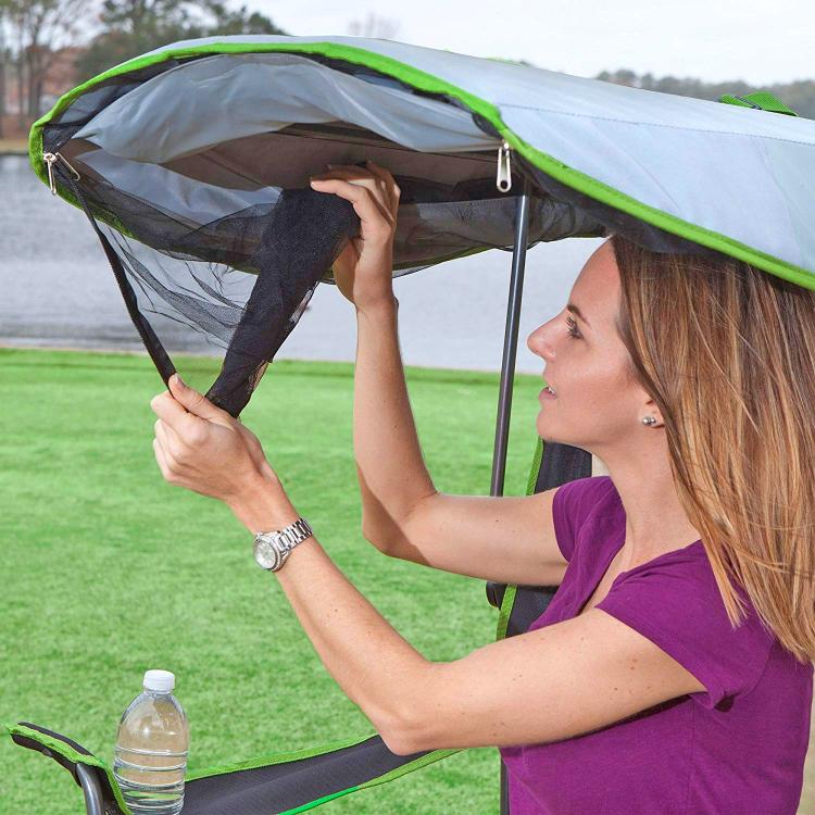 Folding chair with rain outlet shield