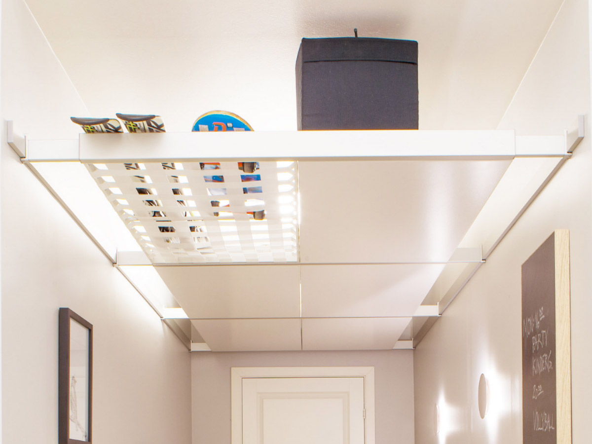 Genius Ceiling Storage Solution - Beam-it-up tiny home ceiling storage kit