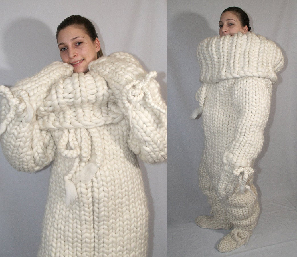 Giant Knitted Adult Onesie - Extremely cold winter knit jumpsuit - Gifts for extremely cold people
