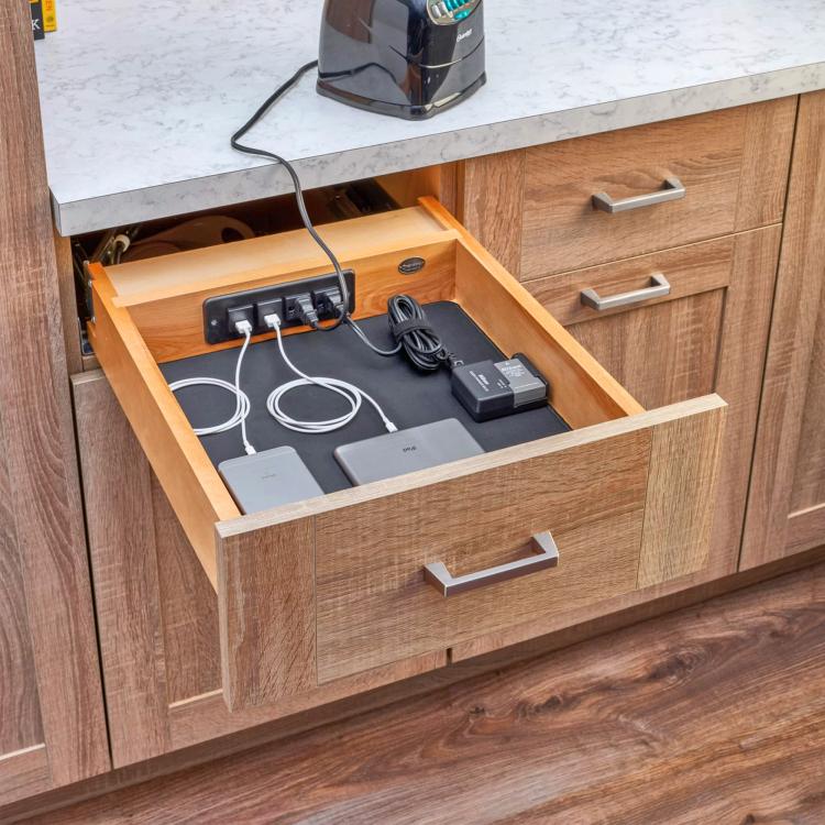 Rev-a-shelf charging drawer - Cabinet drawer with built-in power strip
