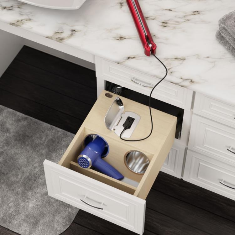 Rev-a-shelf bathroom charging drawer - Bathroom Cabinet drawer with built-in power strip