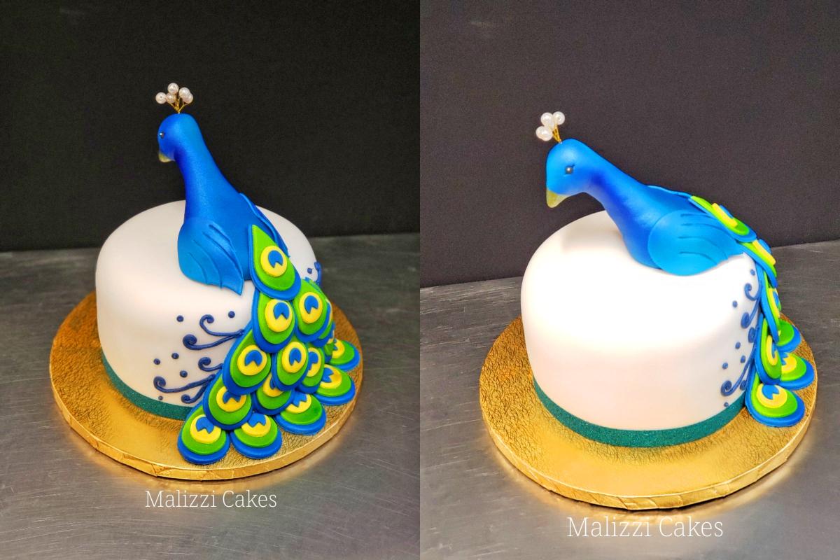 A Gorgeous Peacock Cake With Cupcake Tail Feathers
