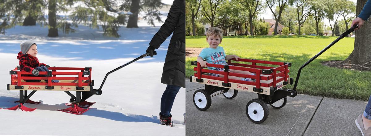 Red Wagon That Turns Into a Snow Sleigh - Converting Wagon Snow Sled