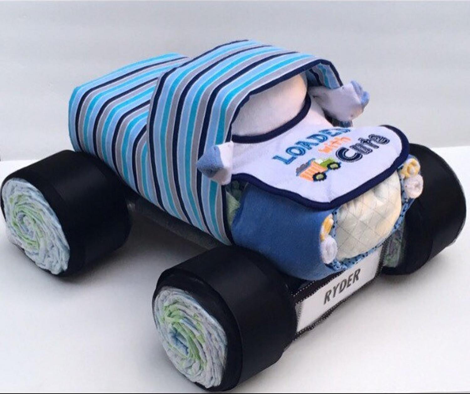 Trucks and Tractors Made From Diapers Make For The Cutest Gift To New Parents - Best baby shower diaper gift idea